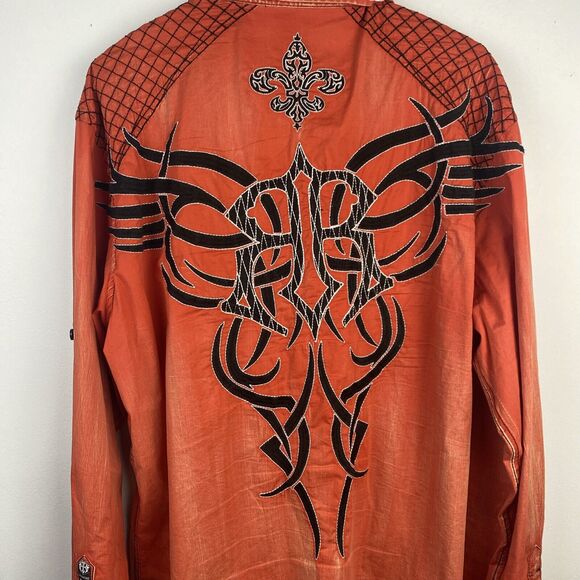 Roar‎ Shirt Orange Signature Edition Embroidered Long Sleeve Shirt Y2K Grunge XL - Picture 12 of 16